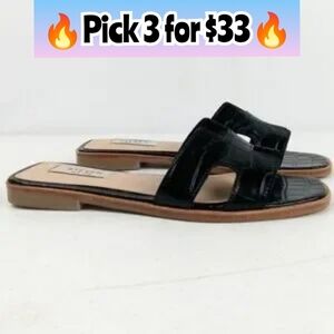 Steve Madden Sandals Leather Flat Slide Black Croc 🔥Pick 3 for $33🔥